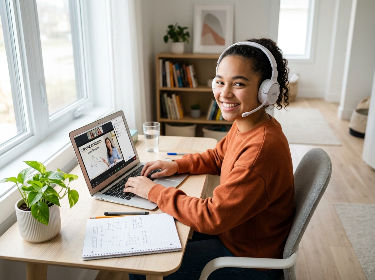 Student engaged in 1-on-1 online learning session